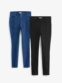 Next Full Length Jersey Denim Leggings 2 Pack Black/Blue Sale