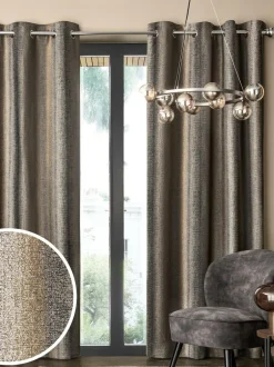 Next Black/Bronze Gold Metallic Stripe Eyelet Lined Curtains