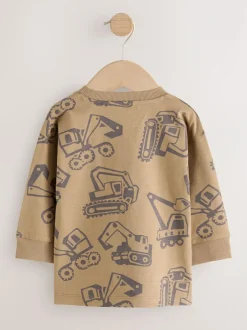 Next Black/Brown Digger Long Sleeve Graphic Print T-Shirts 3 Pack (3mths-7yrs)