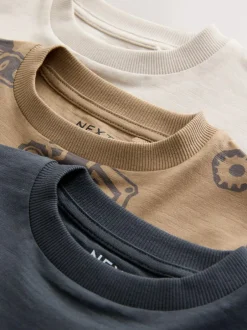 Next Black/Brown Digger Long Sleeve Graphic Print T-Shirts 3 Pack (3mths-7yrs)