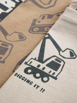 Next Black/Brown Digger Long Sleeve Graphic Print T-Shirts 3 Pack (3mths-7yrs)