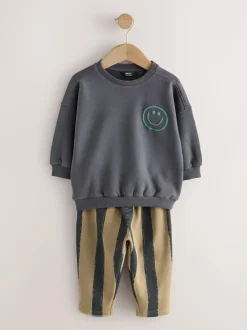 Next Black/Brown Single Sweatshirt And Stripe Joggers Set (3mths-7yrs) Sale