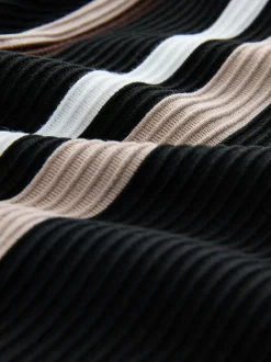 Next Vertical Stripe Quarter Zip Polo Shirt Black/Brown Best