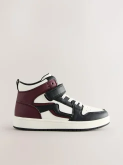 Next Standard Fit (F) Elastic Lace High Top Trainers Black/Burgundy Sale