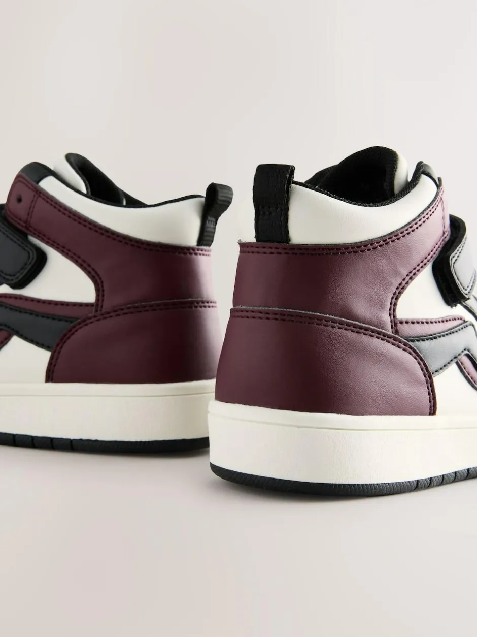 Next Standard Fit (F) Elastic Lace High Top Trainers Black/Burgundy Sale