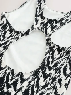 Next Essential High Neck Shaping Swimsuit Black/Cream Ikat Online