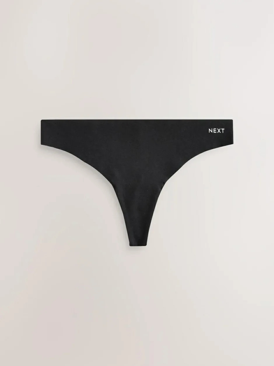 Next Black/Cream/Pink Thong Cotton Blend No VPL Knickers 7 Pack