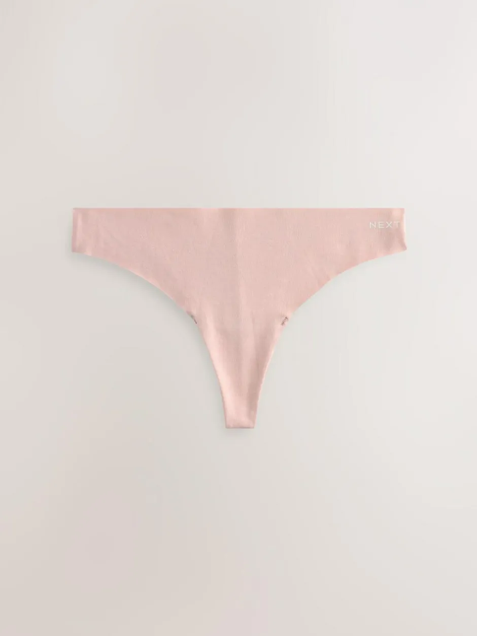 Next Black/Cream/Pink Thong Cotton Blend No VPL Knickers 7 Pack