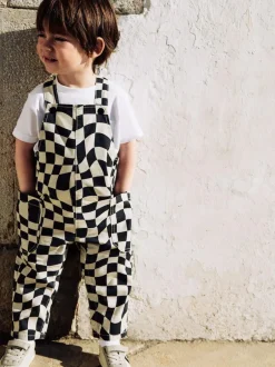 Next Dungarees (3mths-7yrs) Black/Ecru Checkerboard Best
