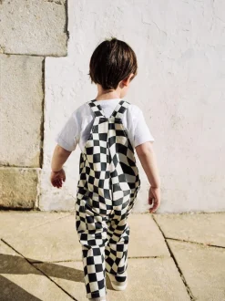 Next Dungarees (3mths-7yrs) Black/Ecru Checkerboard Best