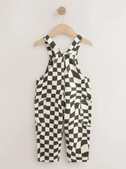 Next Dungarees (3mths-7yrs) Black/Ecru Checkerboard Best