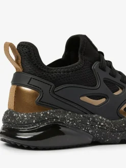 Next Standard Fit (F) Elastic Lace Trainers Black/Gold Sale