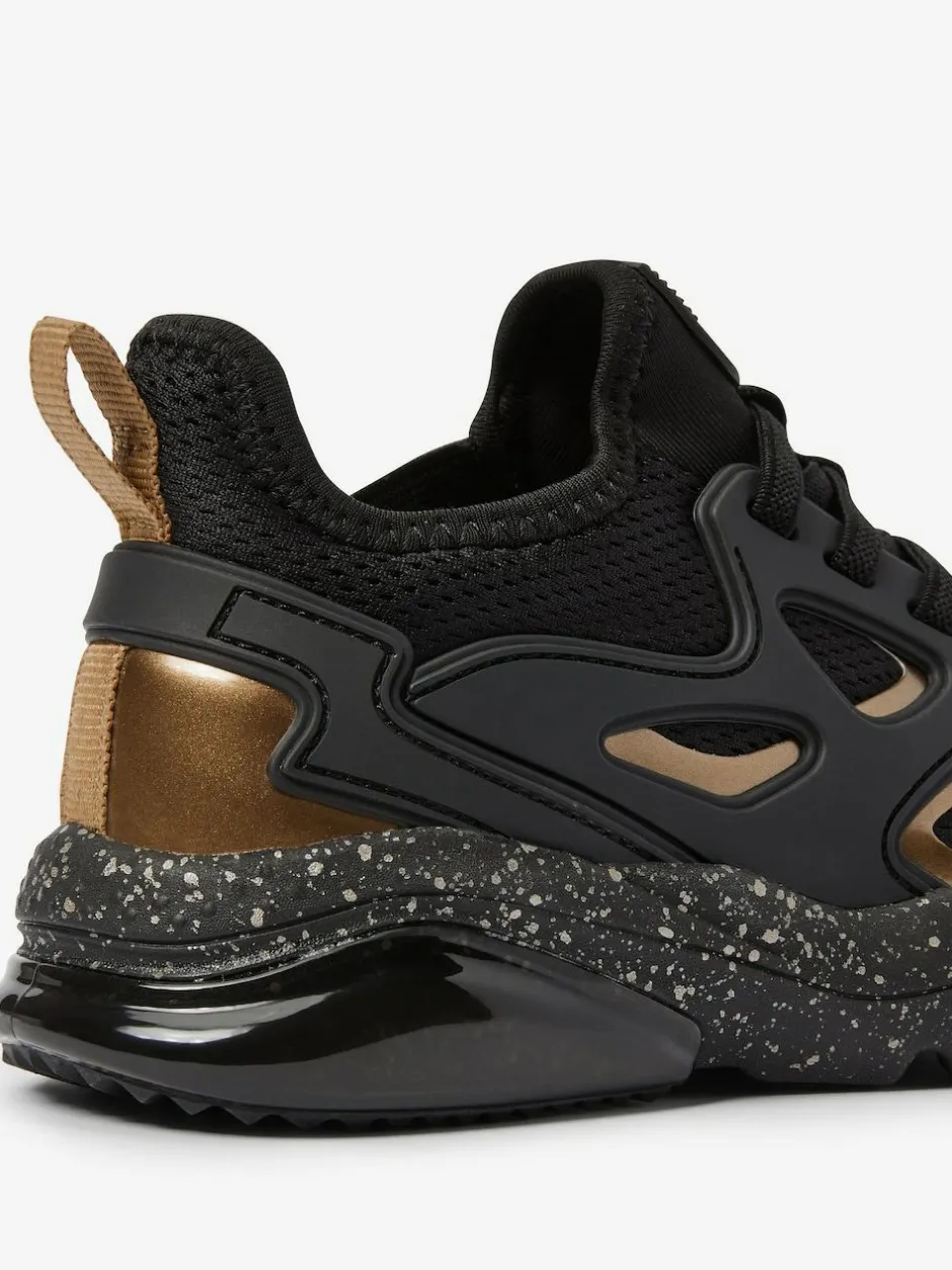 Next Standard Fit (F) Elastic Lace Trainers Black/Gold Sale