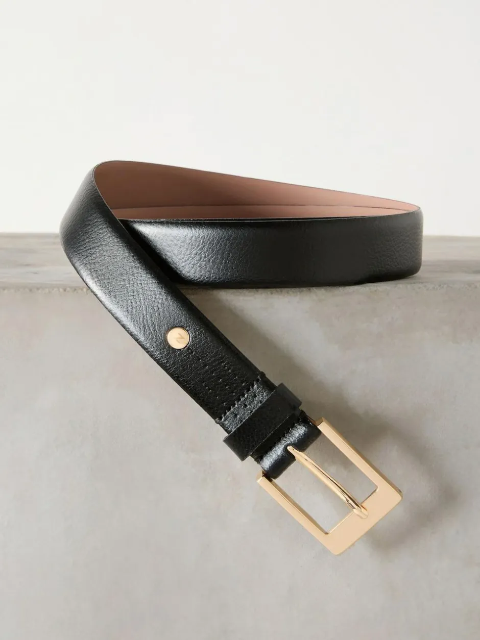Next N. Premium Made In Italy Leather Belt Black/Gold Tone New