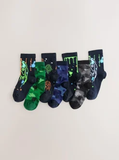 Next Black/Green Drippy Gamer Cotton Rich Socks 7 Pack Sale