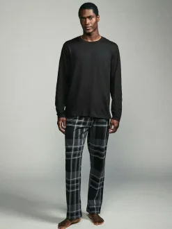 Next Black/Grey Check Long Sleeve 100% Cotton Pyjamas Set Hot