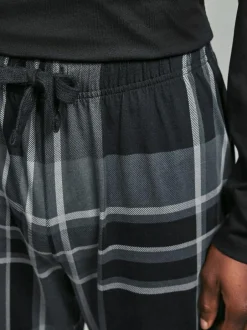 Next Black/Grey Check Long Sleeve 100% Cotton Pyjamas Set Hot