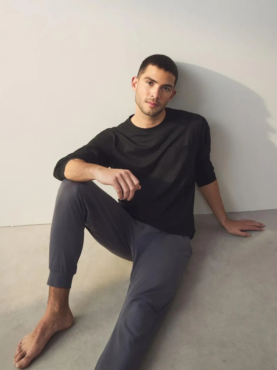 Next Black/Grey Long Sleeve Cuffed 100% Cotton Pyjamas Outlet