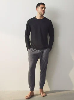 Next Black/Grey Long Sleeve Cuffed 100% Cotton Pyjamas Outlet