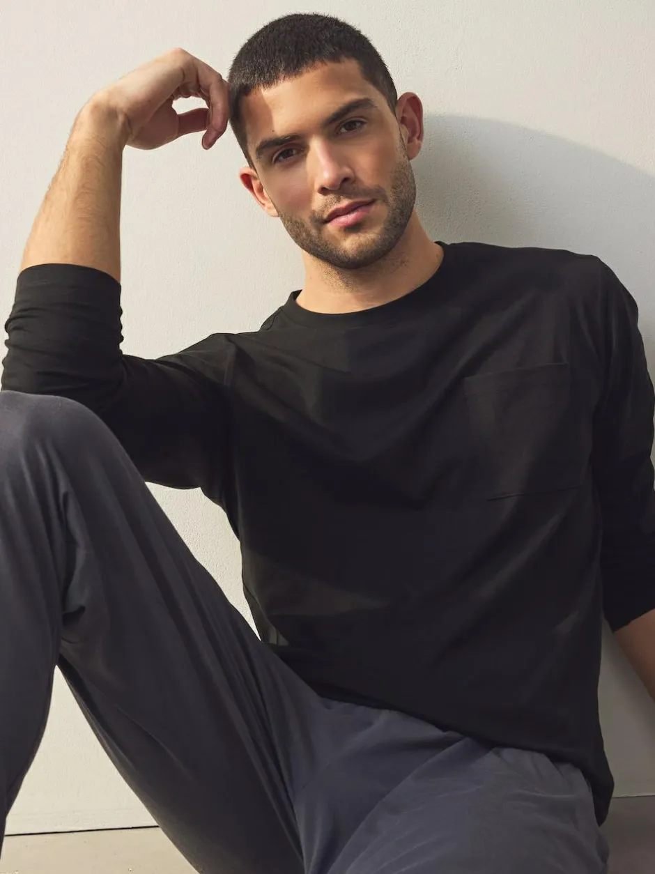 Next Black/Grey Long Sleeve Cuffed 100% Cotton Pyjamas Outlet