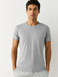Next Slim Fit 100% Cotton Layering T-Shirts 5 Pack Black/Grey Marl/White/Navy New