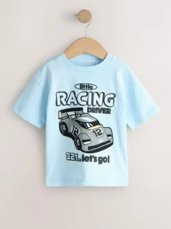 Next Black/Grey Race Car Short Sleeve Graphic T-Shirts 3 Pack (3mths-7yrs) Clearance