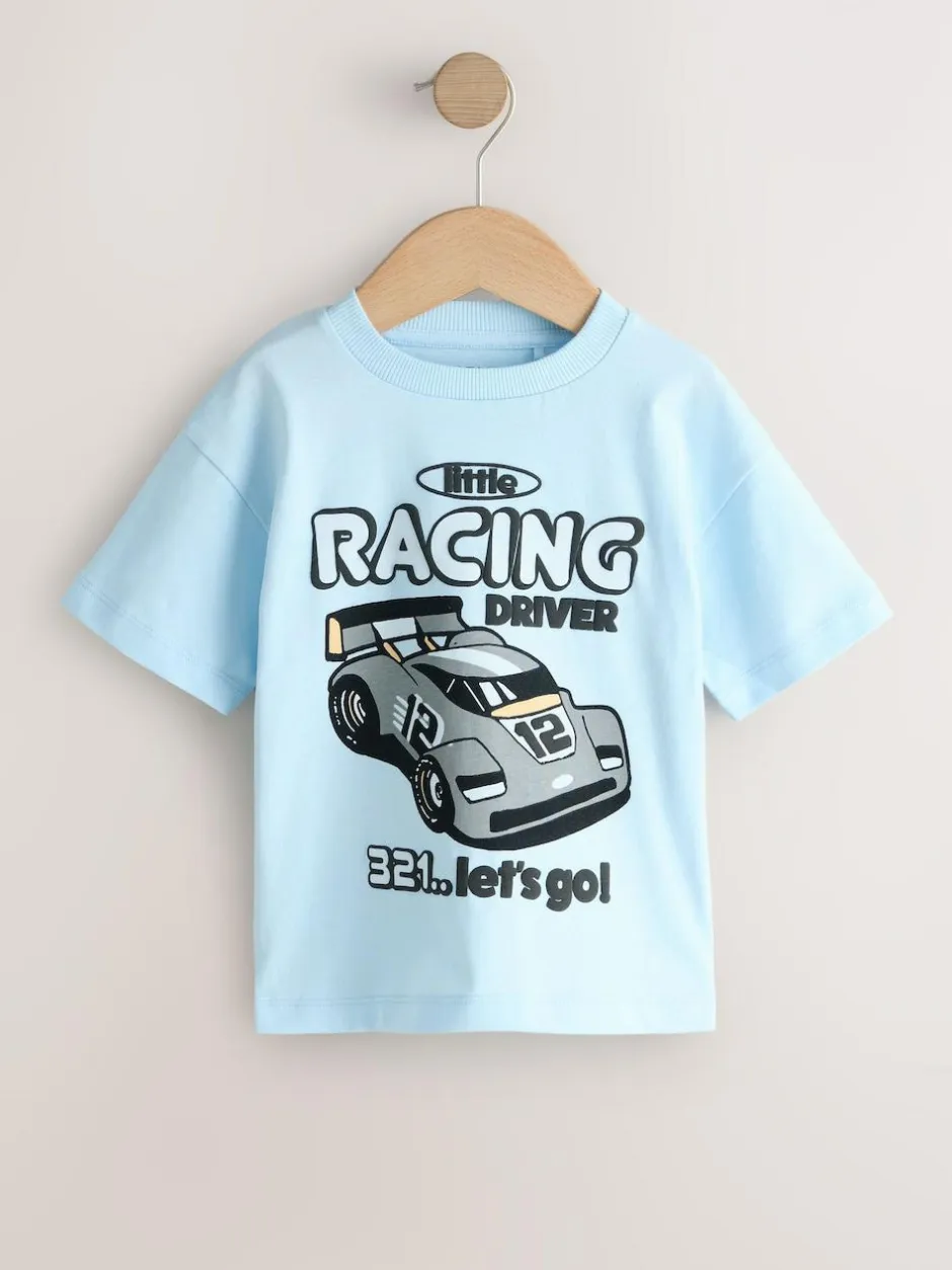 Next Black/Grey Race Car Short Sleeve Graphic T-Shirts 3 Pack (3mths-7yrs) Clearance