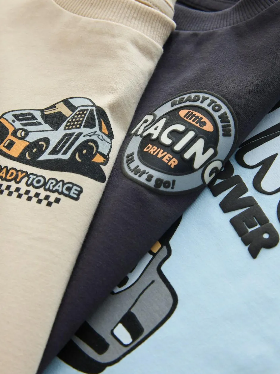Next Black/Grey Race Car Short Sleeve Graphic T-Shirts 3 Pack (3mths-7yrs) Clearance