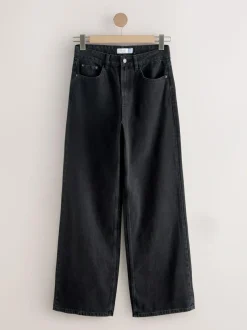 Next Wide Leg Jeans 2 Pack Black/Mid Blue Sale