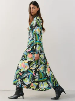 Next Long Sleeve Midi Shirt Dress Black/Multi Floral Best