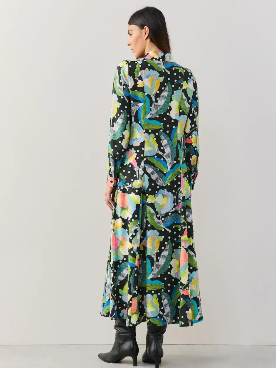 Next Long Sleeve Midi Shirt Dress Black/Multi Floral Best
