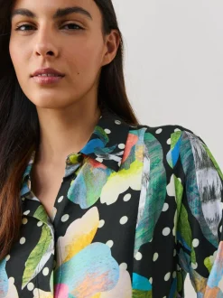 Next Long Sleeve Midi Shirt Dress Black/Multi Floral Best