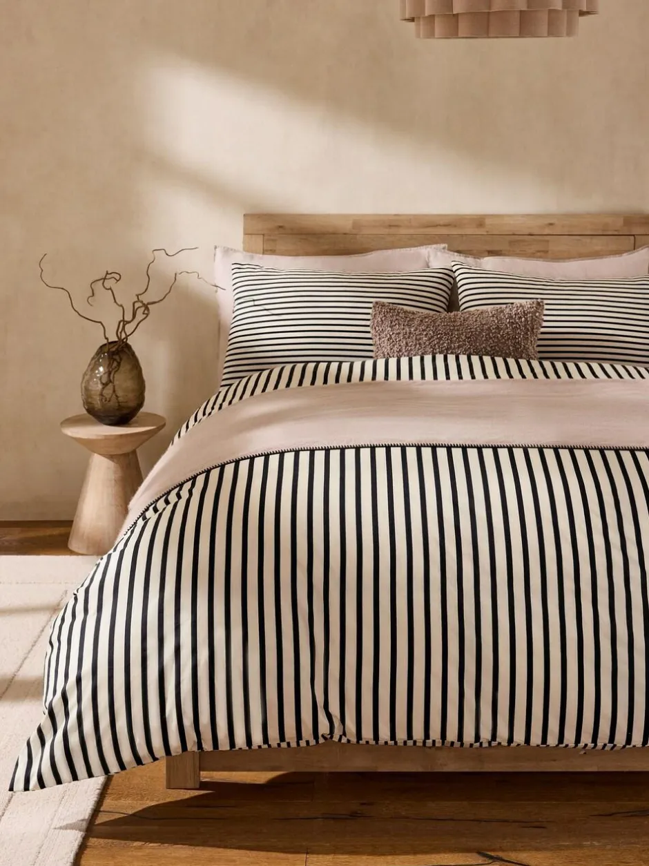 Next Black/Natural Slim Stripe Duvet Cover and Pillowcase Set Discount