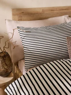 Next Black/Natural Slim Stripe Duvet Cover and Pillowcase Set Discount