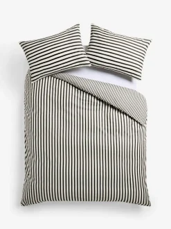 Next Black/Natural Slim Stripe Duvet Cover and Pillowcase Set Discount