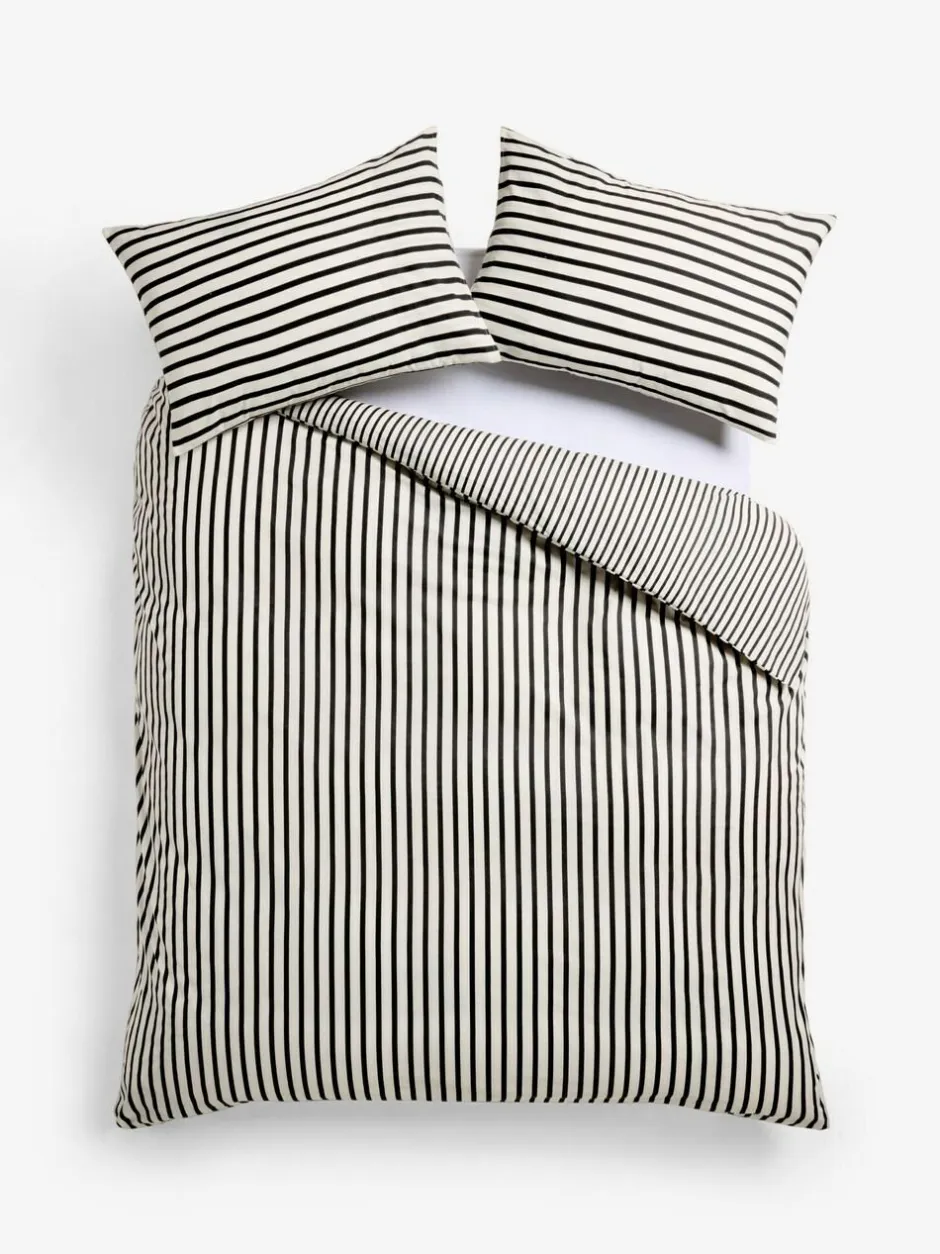 Next Black/Natural Slim Stripe Duvet Cover and Pillowcase Set Discount