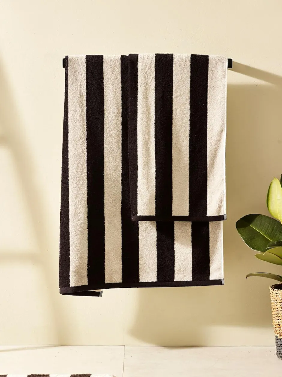 Next Stripe 100% Cotton Towel Black/Natural Clearance