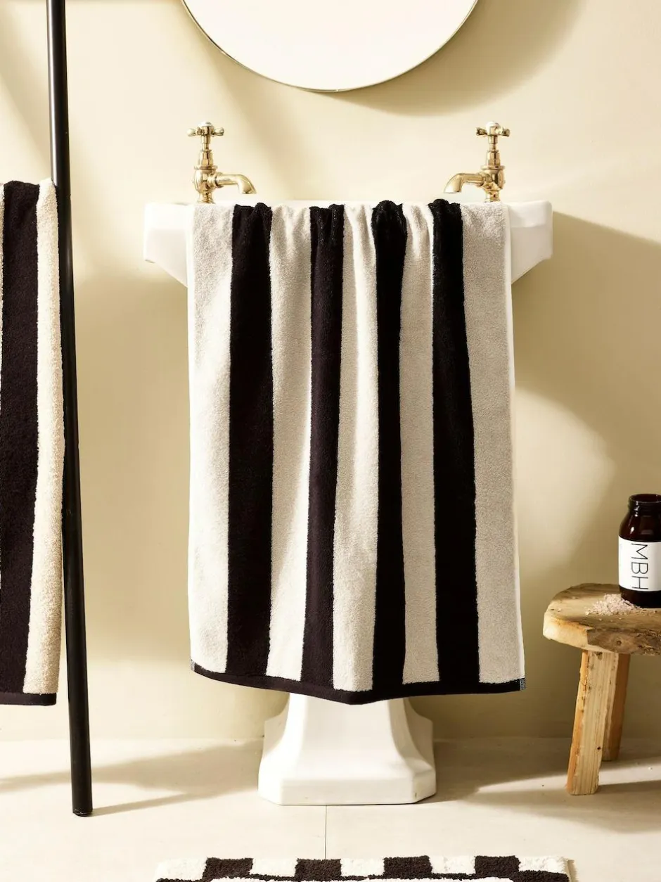 Next Stripe 100% Cotton Towel Black/Natural Clearance