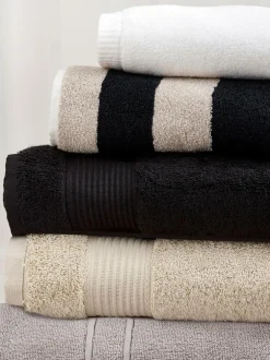 Next Stripe 100% Cotton Towel Black/Natural Clearance