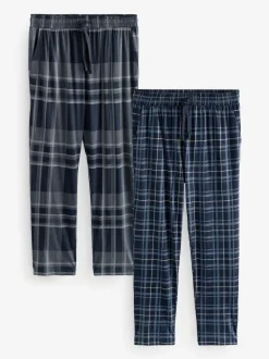 Next Black/Navy Blue Check Jersey 100% Cotton Pyjama Bottoms 2 Pack Online