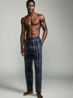 Next Black/Navy Blue Check Jersey 100% Cotton Pyjama Bottoms 2 Pack Online