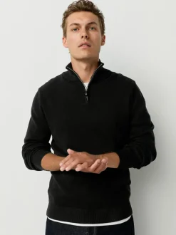 Next N.Premium 100% Cotton Regular Fit Premium Quarter Zip Jumpers 2 Pack Black/Navy Blue Best