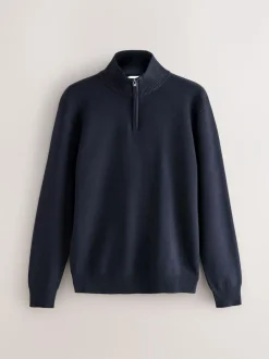 Next N.Premium 100% Cotton Regular Fit Premium Quarter Zip Jumpers 2 Pack Black/Navy Blue Best