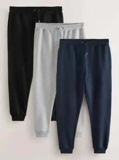 Next Slim Fit Cotton Rich Jersey Joggers 3 Pack Black/Navy Blue/Grey Online