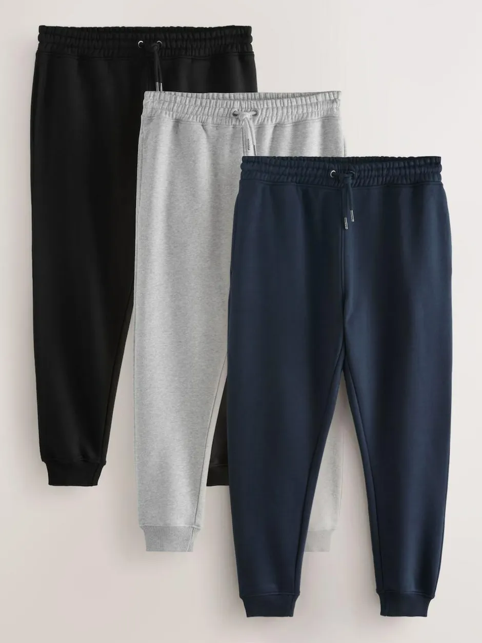 Next Slim Fit Cotton Rich Jersey Joggers 3 Pack Black/Navy Blue/Grey Online