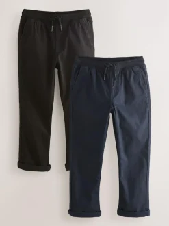 Next Black/Navy Rib Waist Pull-On Trousers 2 Pack (3-16yrs) Best