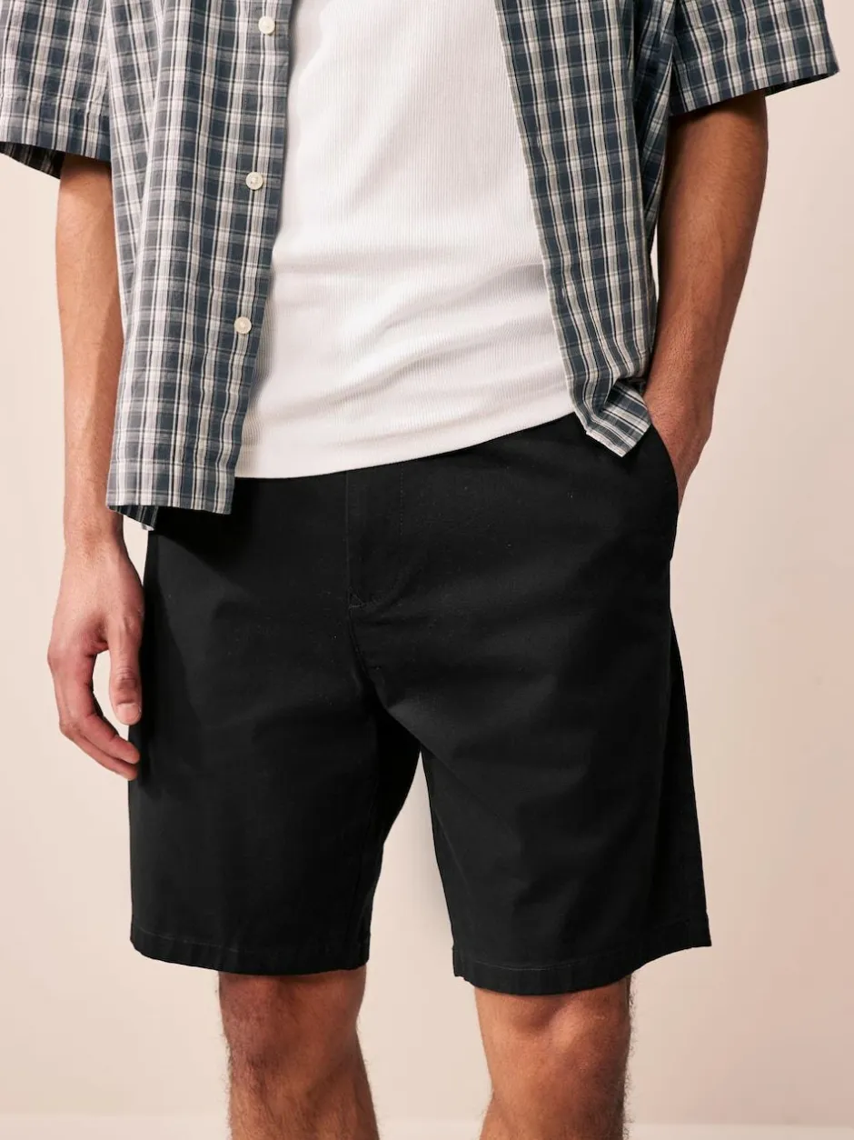 Next Black/Navy/Charcoal Straight Fit Stretch Chinos Shorts 3 Pack Outlet