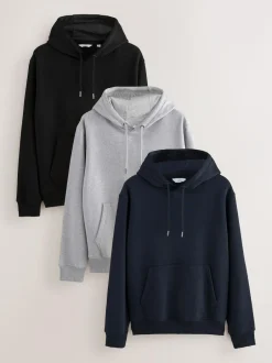 Next Black/Navy/Grey Marl Jersey Hoodies 3 Pack