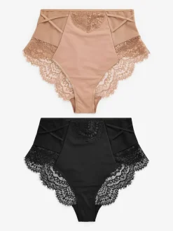 Next Tummy Control Lace Knickers 2 Pack Black/Nude Outlet