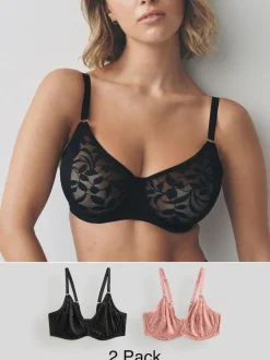 Next DD-G Lace Non Pad Full Cup Bras 2 Pack Black/Pink Sale